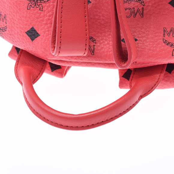 MCM Studded Red Calfskin Backpack - Picture 3 of 12